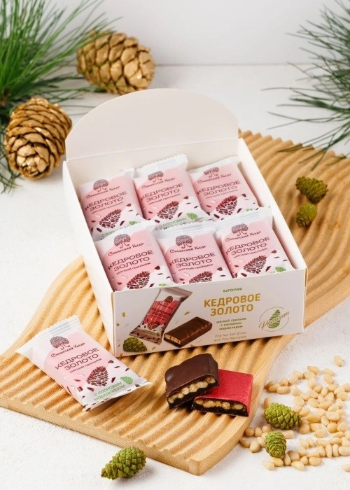  Батончик «Кедровое золото» с сосновым мармеладом (шоу-бокс 18 шт) (16570) (блок 630г) в Торжке
